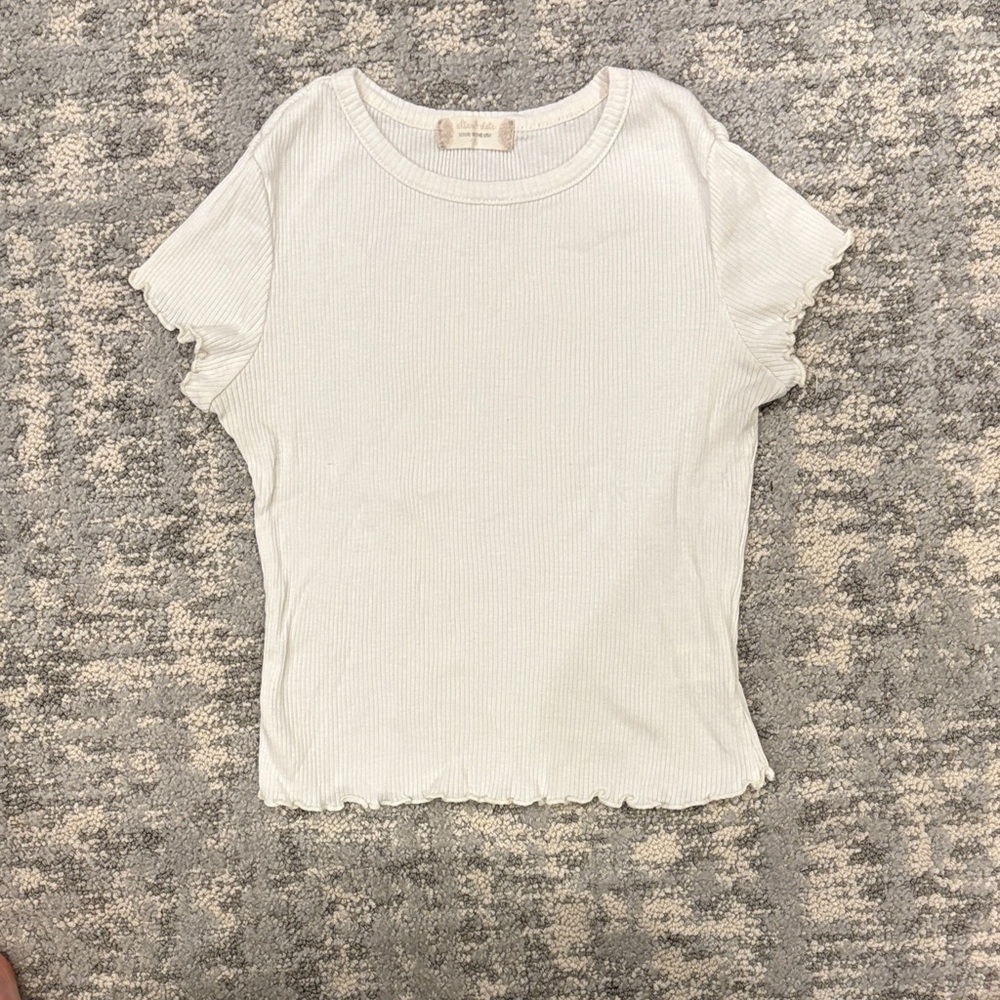 Altar'd State Cream Ribbed Short Sleeve Top
